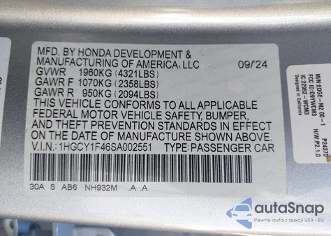 2025 Honda Accord Se from USA, damaged, VIN 1HGCY1F46SA002551